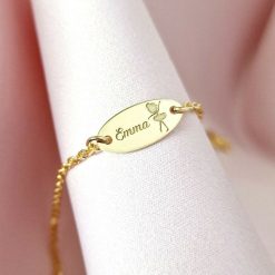 Bratara oval simbol balerina - Nume personalizat - Argint 925 placat cu Aur Galben 18K - Cu lantisor fata/baiat-Toate >> Argint 925 >> Bratari Argint Bebelusi >> Noutati