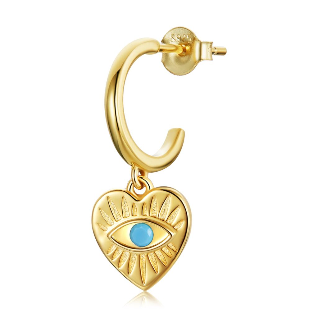 CERCEL din argint Golden Hamsa Heart-Cercei >> Cercei din argint