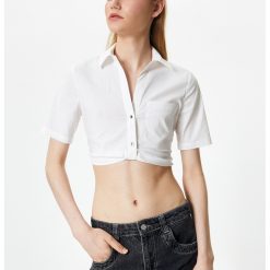 Camasa crop din amestec de bumbac-FEMEI-