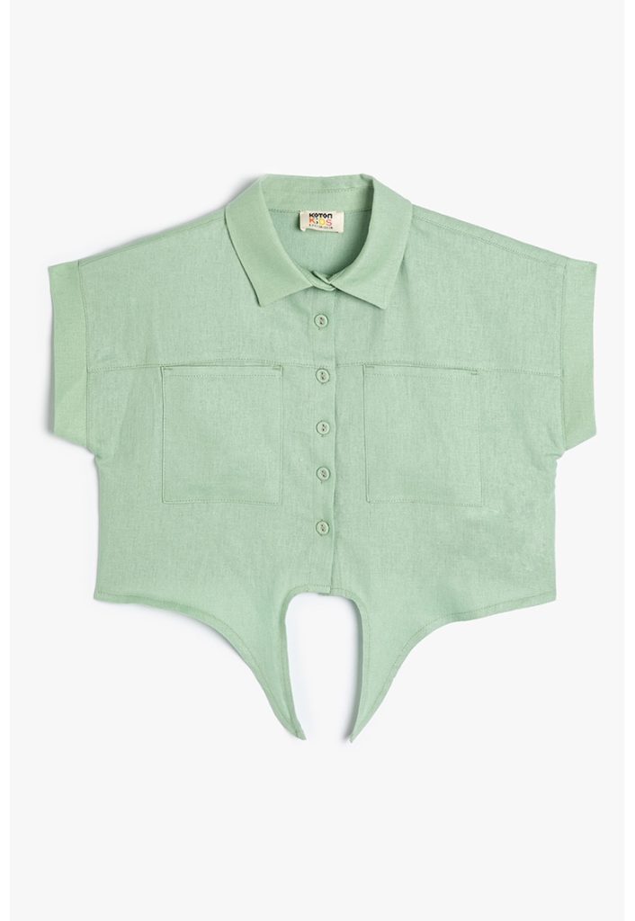 Camasa crop din amestec de in cu buzunare aplicate-FETE-