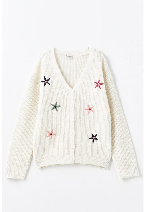 Cardigan cu broderie si decolteu in V-FETE-IMBRACAMINTE/Pulovere si cardigane