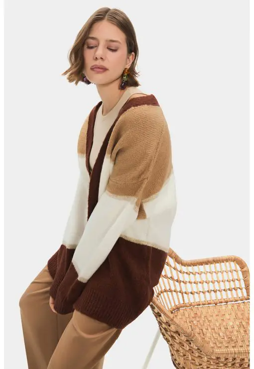 Cardigan cu model colorblock fara inchidere-FEMEI-