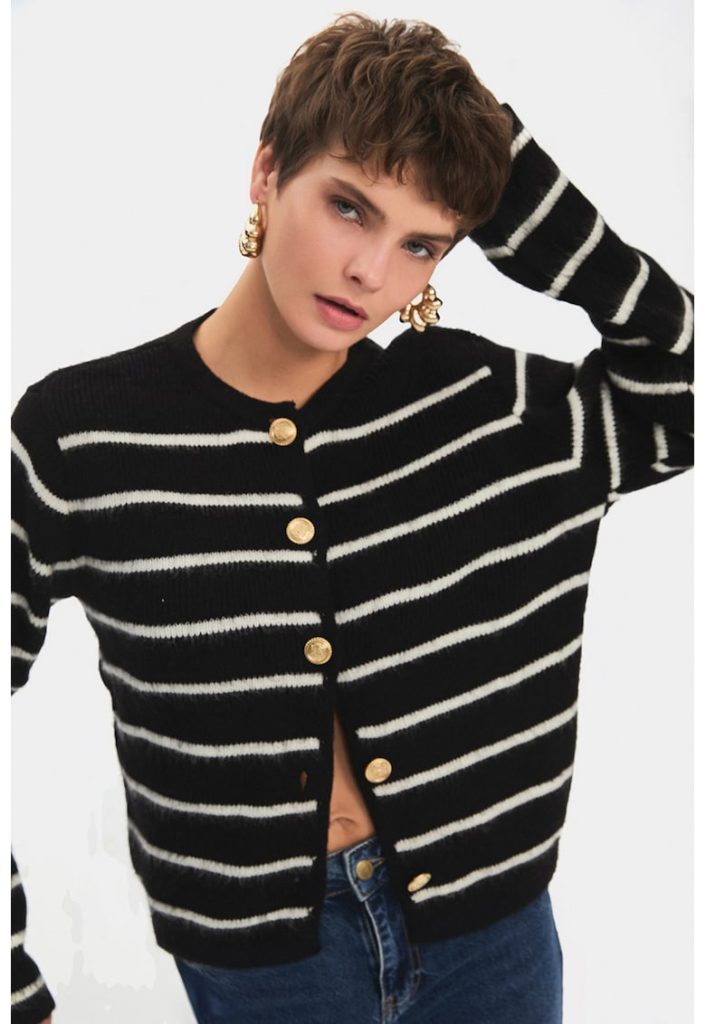 Cardigan cu model in dungi-FEMEI-IMBRACAMINTE/Pulovere si cardigane