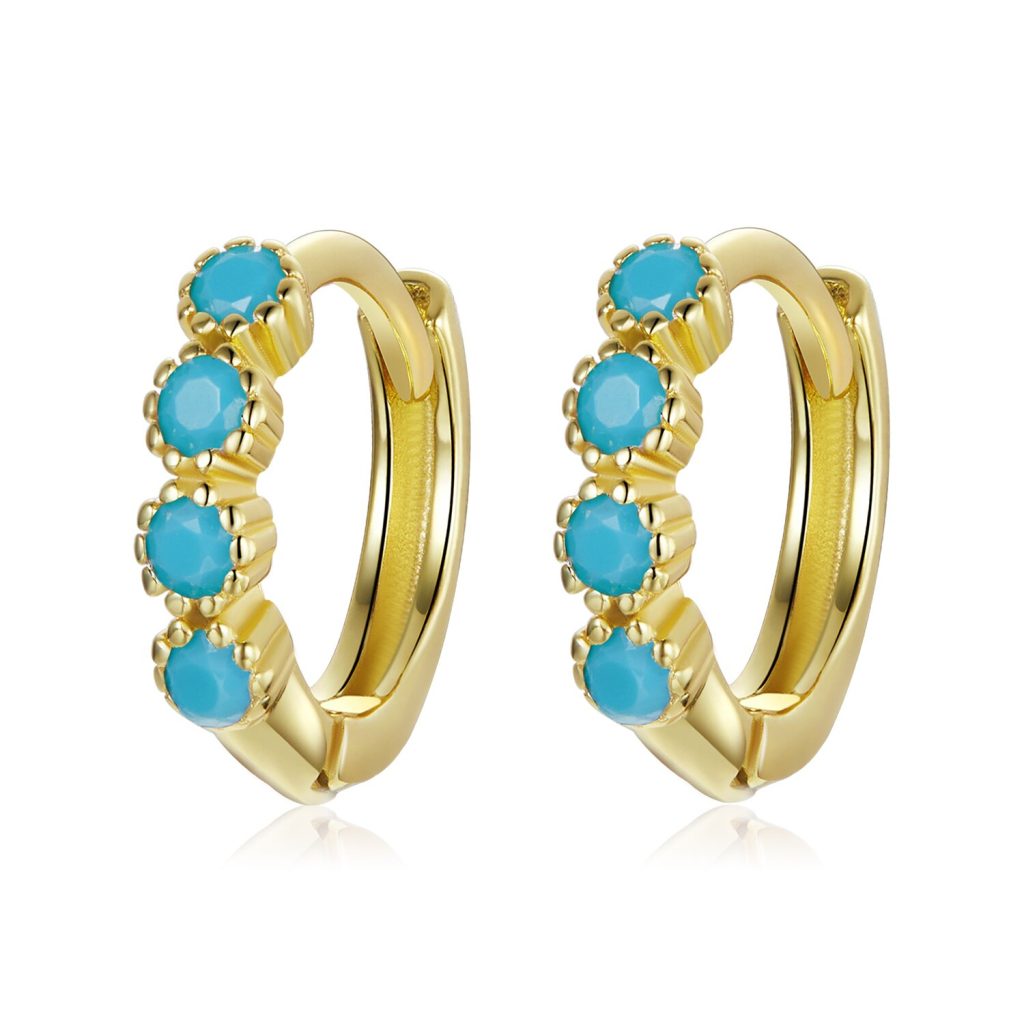 Cercei din argint Golden Blue Hoops-Cercei >> Cercei din argint