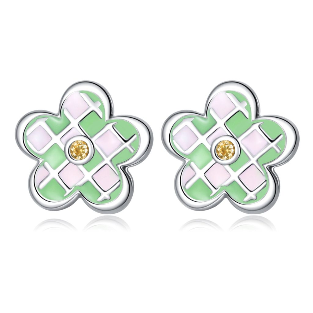 Cercei din argint Mini Green Flower-Cercei >> Cercei din argint