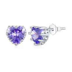 Cercei din argint Purple Crystal Heart-Cercei >> Cercei din argint