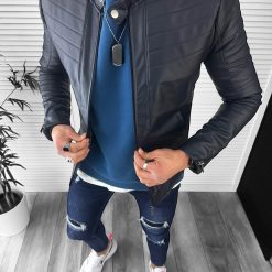 Geaca barbati bleumarin piele ecologica B2805-Geci barbati > Geci de piele barbati