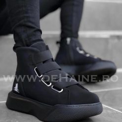Ghete barbati negre cu talpa neagra cu mic defect DEF680  T53-3-Incaltaminte > Ghete