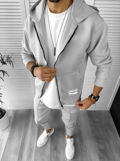 Hanorac barbati slim fit gri deschis 1033 D2-5.1-Hanorace