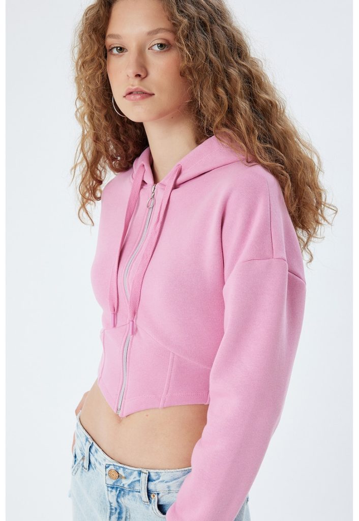 Hanorac crop cu fermoar-FEMEI-