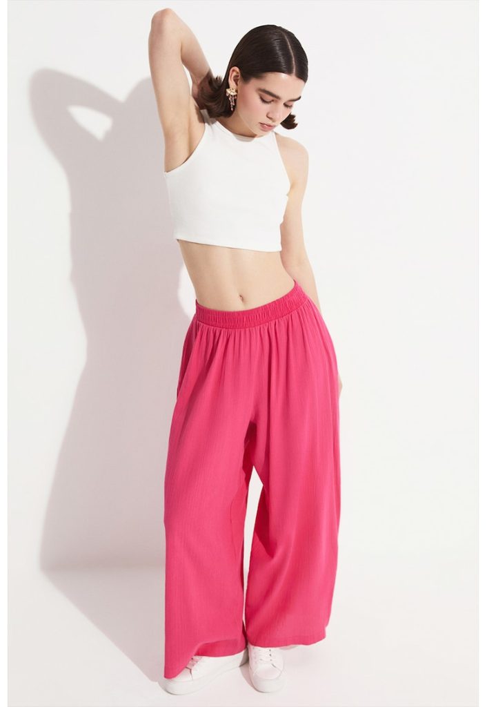 Pantaloni cu croiala ampla si talie elastica-FEMEI-