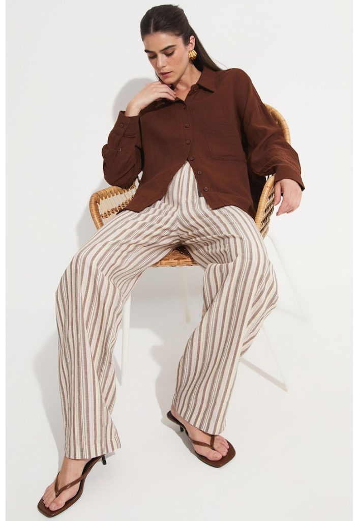 Pantaloni de bumbac cu dungi si buzunare laterale-FEMEI-IMBRACAMINTE/Pantaloni si colanti