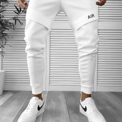 Pantaloni de trening albi conici cu mic defect DEF741 D3-5.3-Pantaloni > Pantaloni de trening