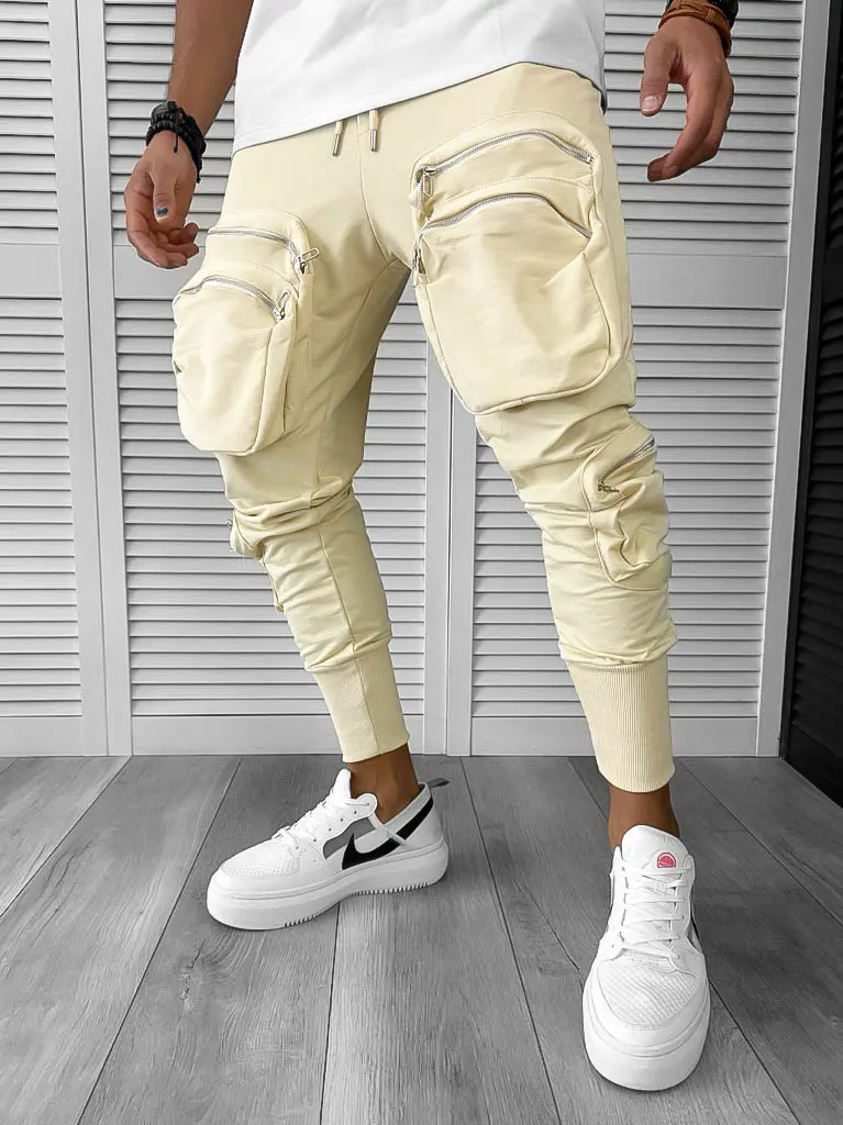 Pantaloni de trening cargo  bej  conici Y248 33-2.2-Pantaloni > Pantaloni de trening