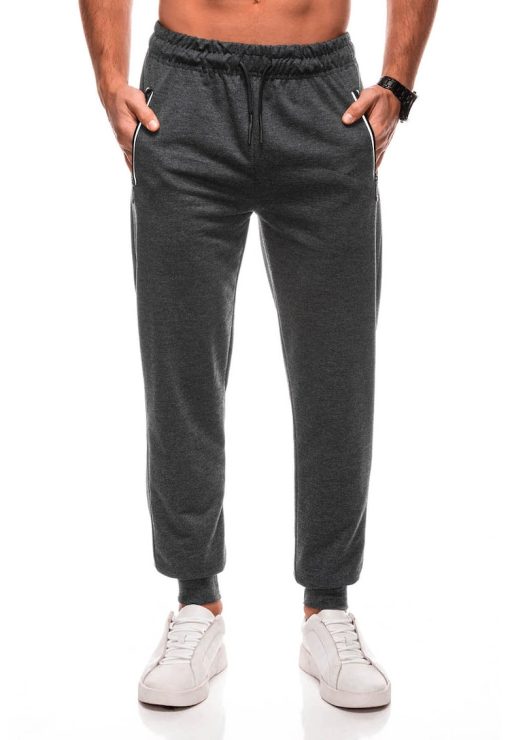 Pantaloni de trening din amestec de bumbac cu snururi-BARBATI-IMBRACAMINTE/Pantaloni si colanti