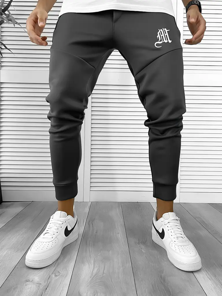 Pantaloni de trening gri inchis   silon   conici 12375 37-3.1-Pantaloni > Pantaloni de trening