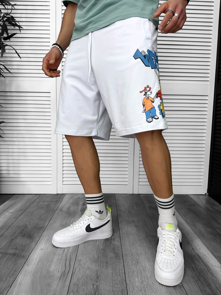 Pantaloni de trening scurti albi  cu imprimeu Y240 O3-2.1-Pantaloni > Pantaloni scurti