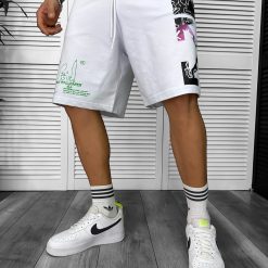 Pantaloni de trening scurti albi   cu imprimeu Y243  O3-7-Pantaloni > Pantaloni scurti