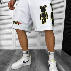 Pantaloni de trening scurti albi   cu imprimeu Y246  N2-5.2-Pantaloni > Pantaloni scurti