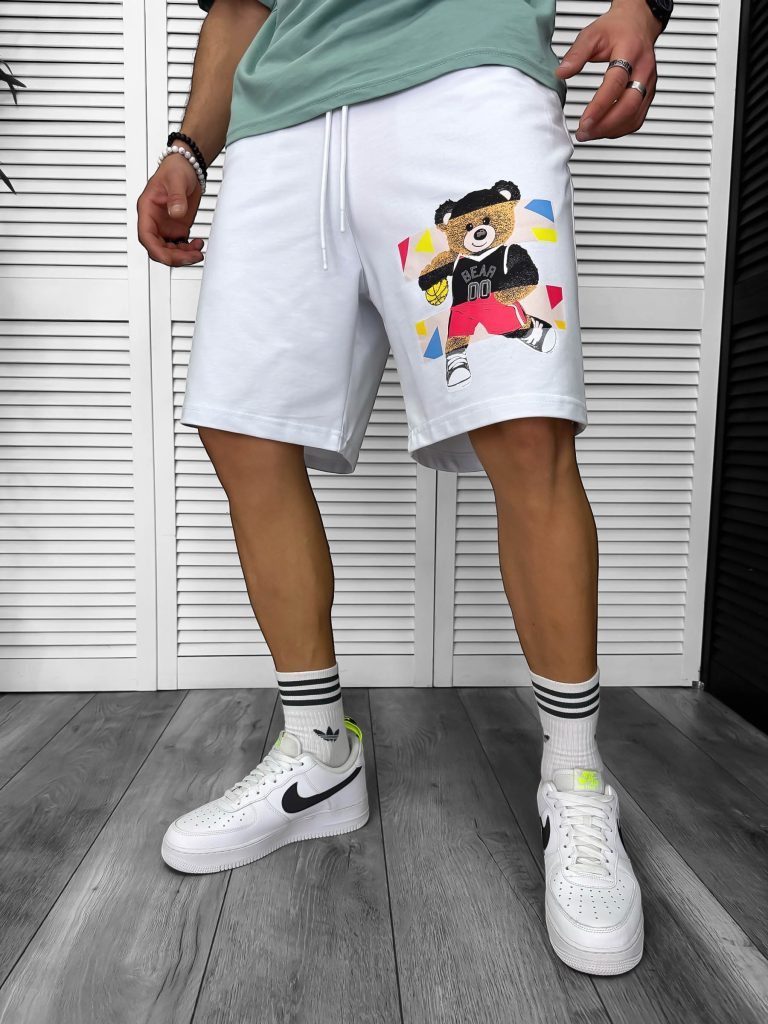 Pantaloni de trening scurti albi   cu imprimeu Y247  O3-1.2-Pantaloni > Pantaloni scurti