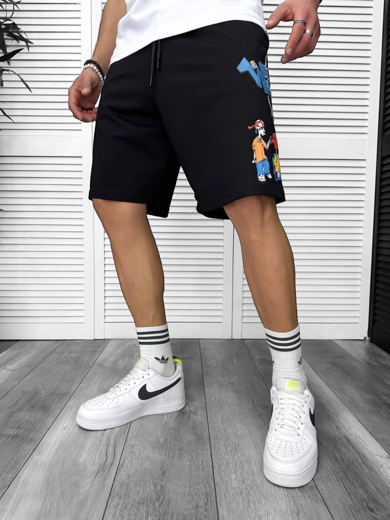 Pantaloni de trening scurti  negri  cu imprimeu Y240  N6-3.3-Pantaloni > Pantaloni scurti