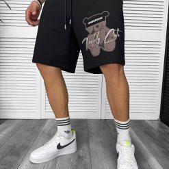 Pantaloni de trening scurti negri  cu imprimeu Y245  O3-1.3-Pantaloni > Pantaloni scurti