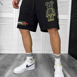 Pantaloni de trening scurti negri  cu imprimeu Y246  N6-5.3-Pantaloni > Pantaloni scurti