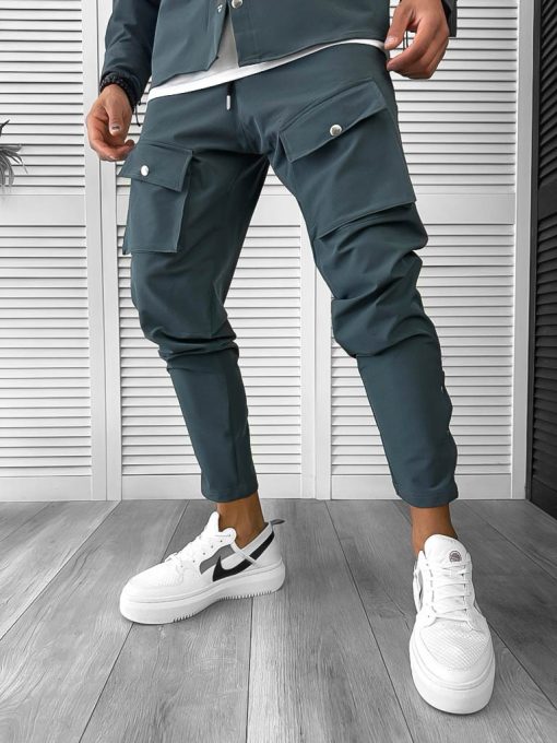 Pantaloni de trening slim fit verde inchis 6050 N8-3.1-Pantaloni > Pantaloni de trening