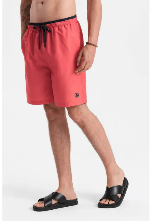 Pantaloni scurti de baie cu model uni si snur de ajustare in talie-BARBATI-