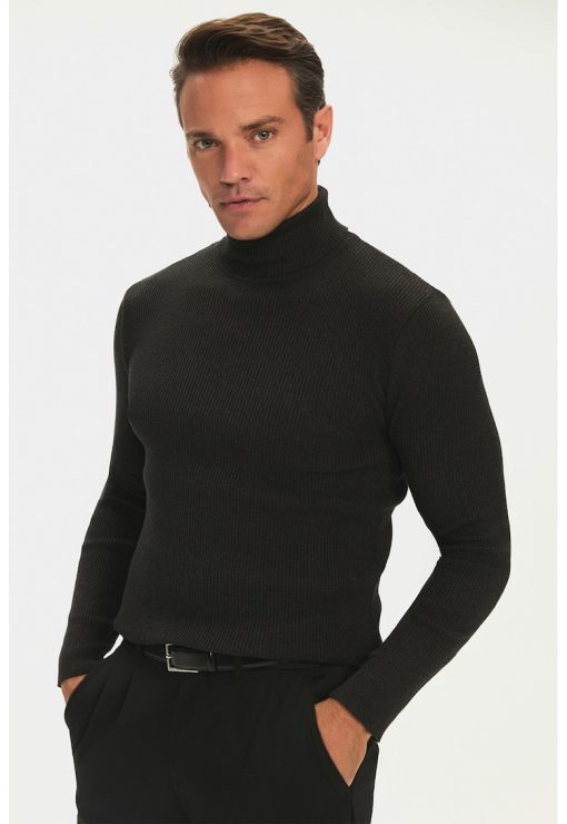 Pulover striat slim fit cu guler inalt-BARBATI-IMBRACAMINTE/Pulovere si cardigane
