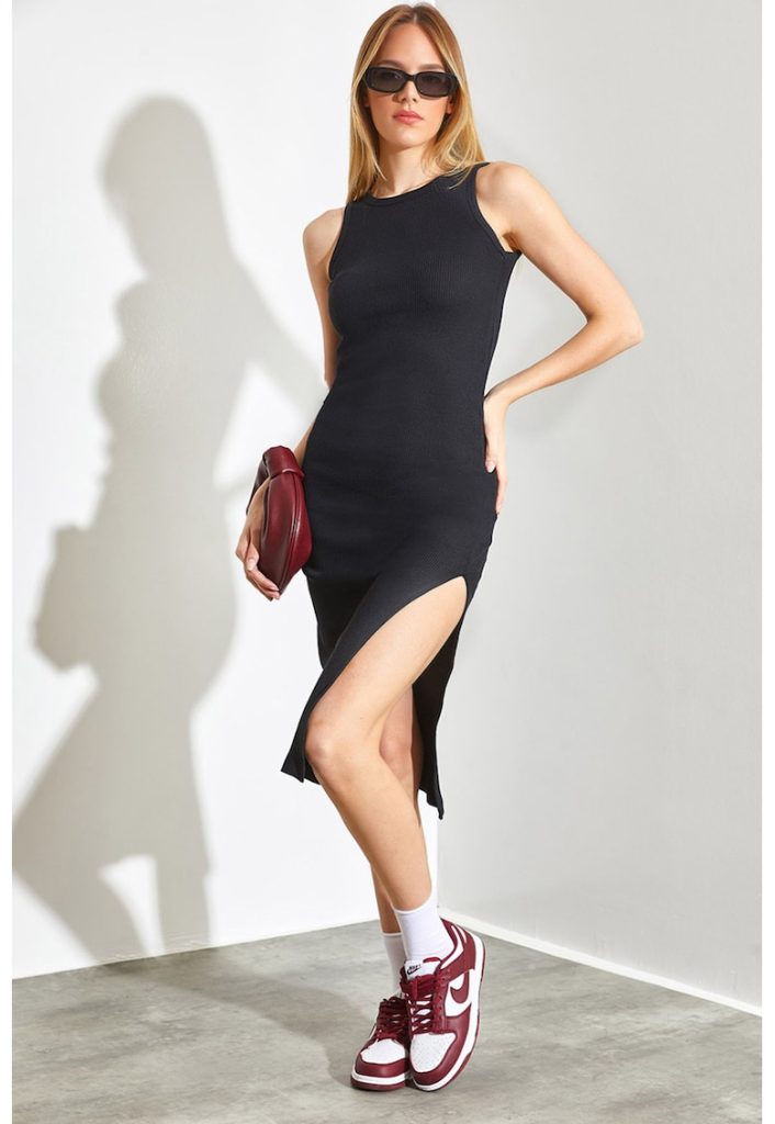 Rochie cambrata cu slit lateral-FEMEI-