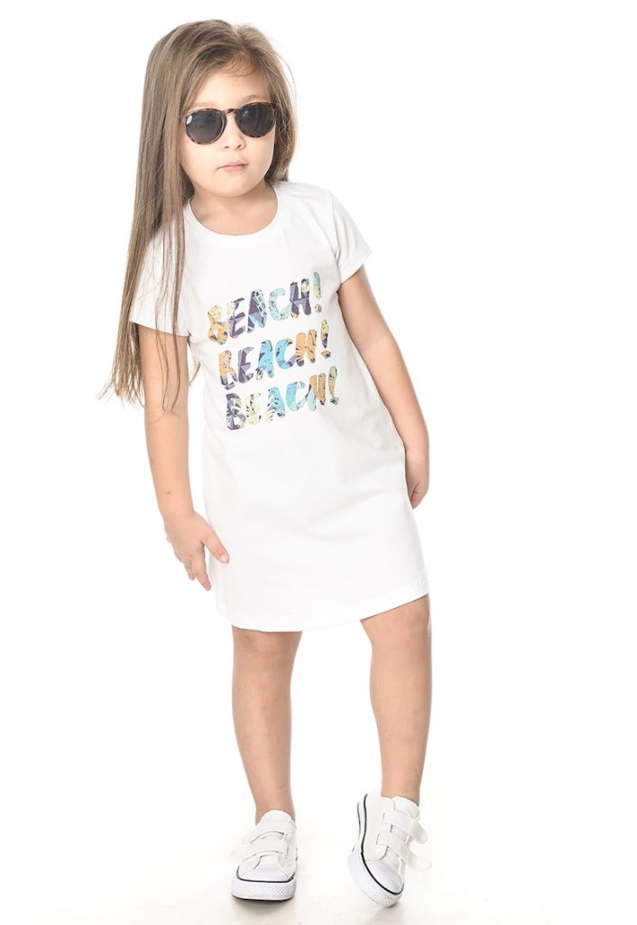 Rochie cu maneci scurte si imprimeu text-FETE-
