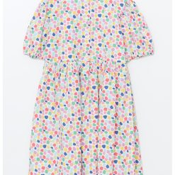 Rochie din bumbac cu model floral si maneci bufante-FETE-