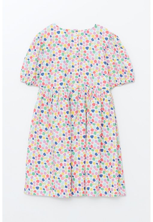 Rochie din bumbac cu model floral si maneci bufante-FETE-