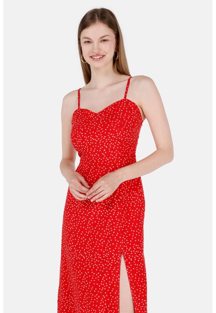 Rochie midi cu croiala dreapta si slit lateral-FEMEI-IMBRACAMINTE/Rochii