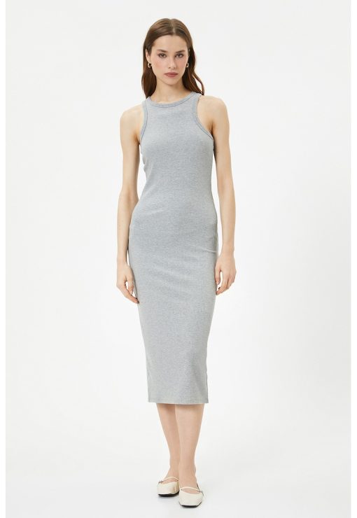 Rochie midi cu slit pe spate-FEMEI-