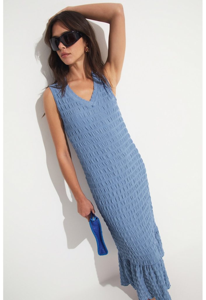 Rochie texturata cu decolteu in V-FEMEI-