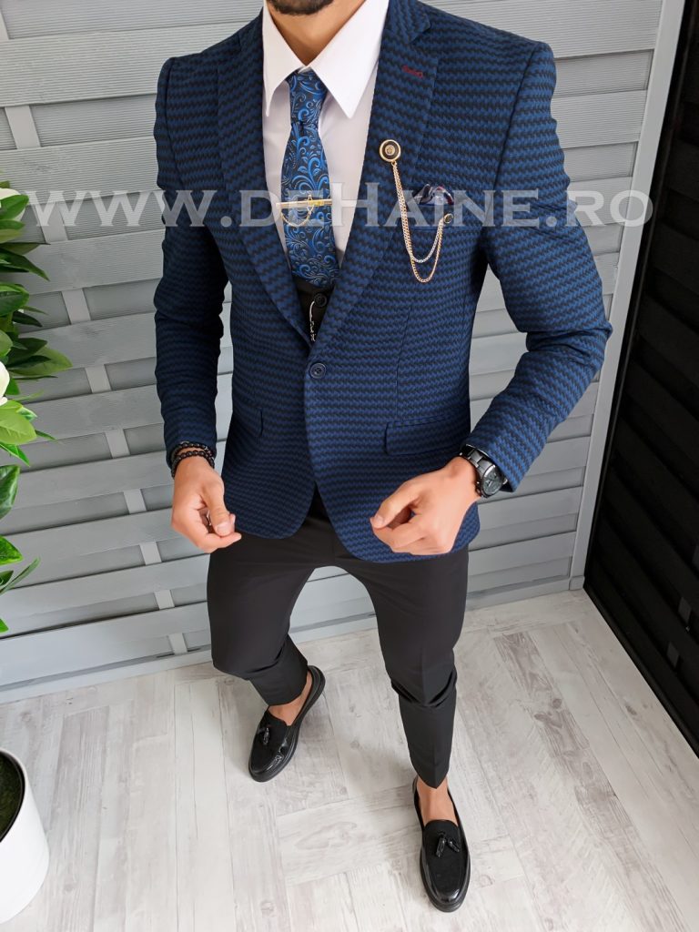 Sacou barbati bleumarin slim fit B1532 D3-3.1-Sacouri barbati