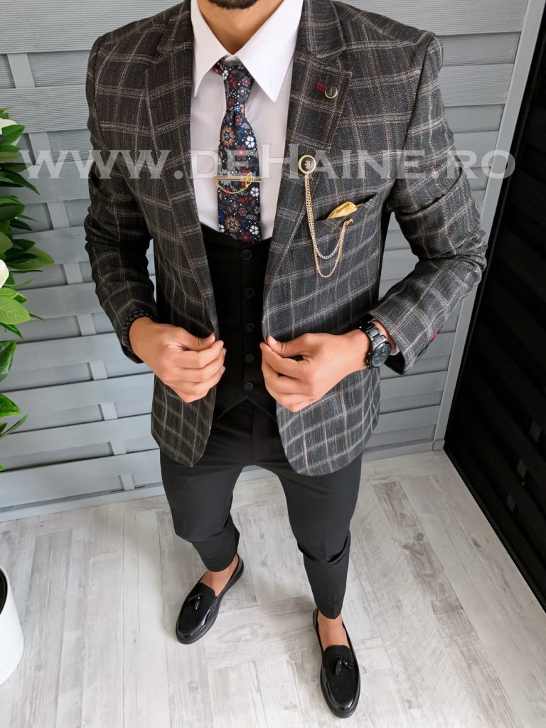 Sacou barbati in carouri slim fit B1537 P20-3.1-Sacouri barbati