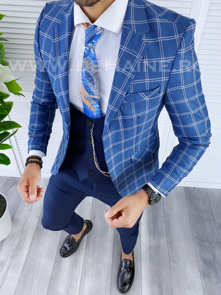 Sacou barbati in carouri slim fit B5611 X-Sacouri barbati