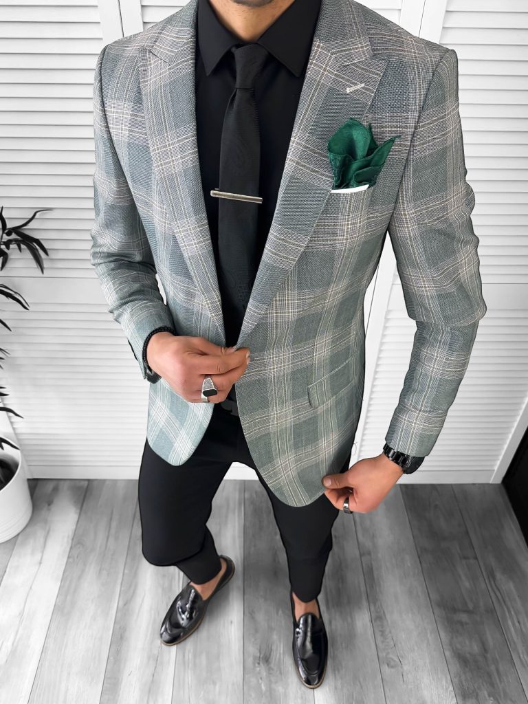 Sacou barbati slim fit in carouri 11811 X-Sacouri barbati