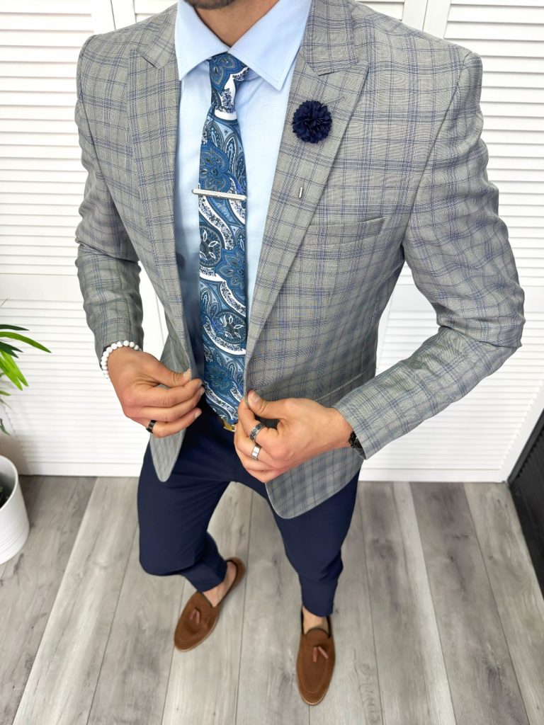 Sacou barbati slim fit in carouri 611 15-5-Sacouri barbati