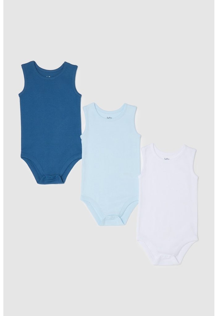 Set de body-uri uni cu decolteu rotund - 3 piese-FETE-