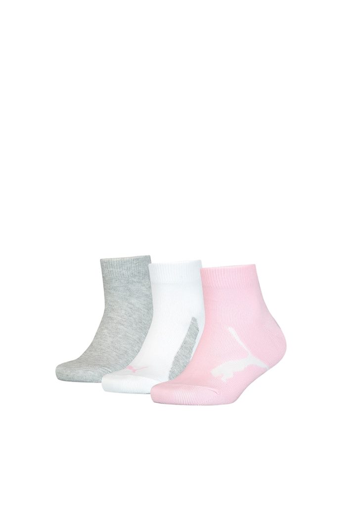 Set de sosete scurte cu logo - 3 perechi - Gri/Alb/Roz-FETE-