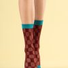 Sosete colorate in carouri burgund si manseta turcoaz Fiore Check Twice 20 den-FEMEI