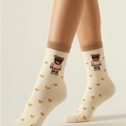 Sosete ecru cu inimioare si ursuleti Intenso 0471-FF6-FEMEI