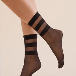 Sosete lycra negre cu dungi pe glezna Gabriella 1199 Cari's 20 den-FEMEI