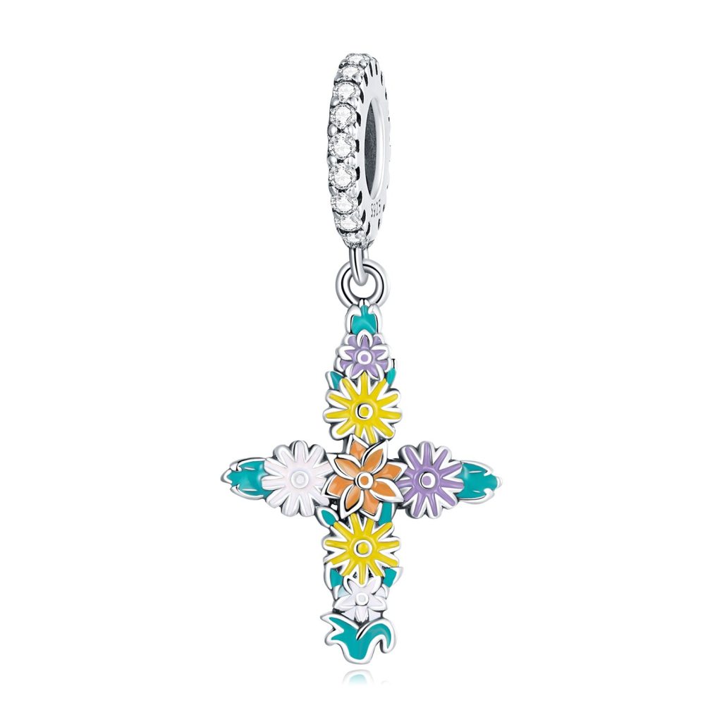 Talisman din argint Flowered Cross-Talismane >> Talismane din Argint (toate)