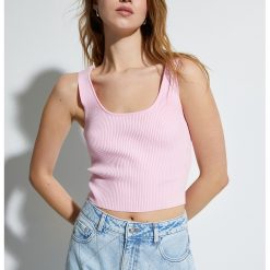 Top crop cu decolteu rotund-FEMEI-