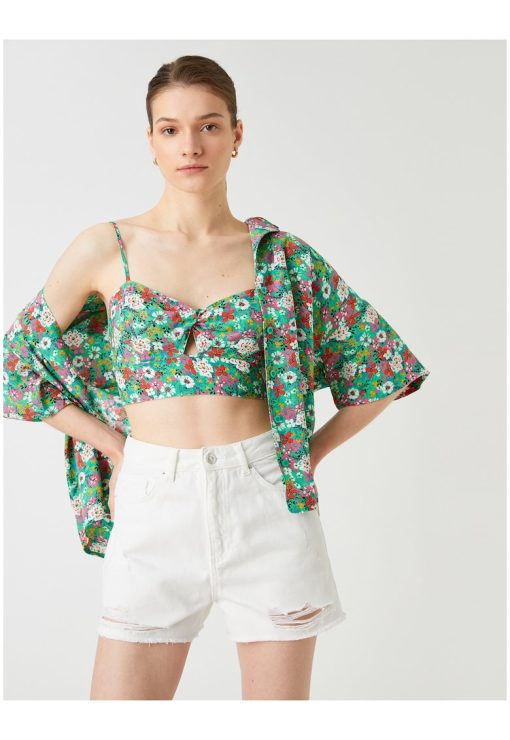 Top crop cu imprimeu floral-FEMEI-